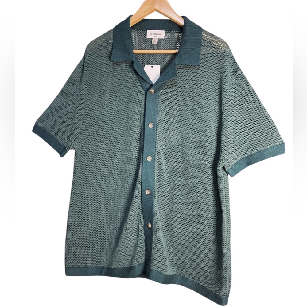 Goodfellow & Co Men's‎ Casual Short Sleeve Open Weave Green Button Down Shirt